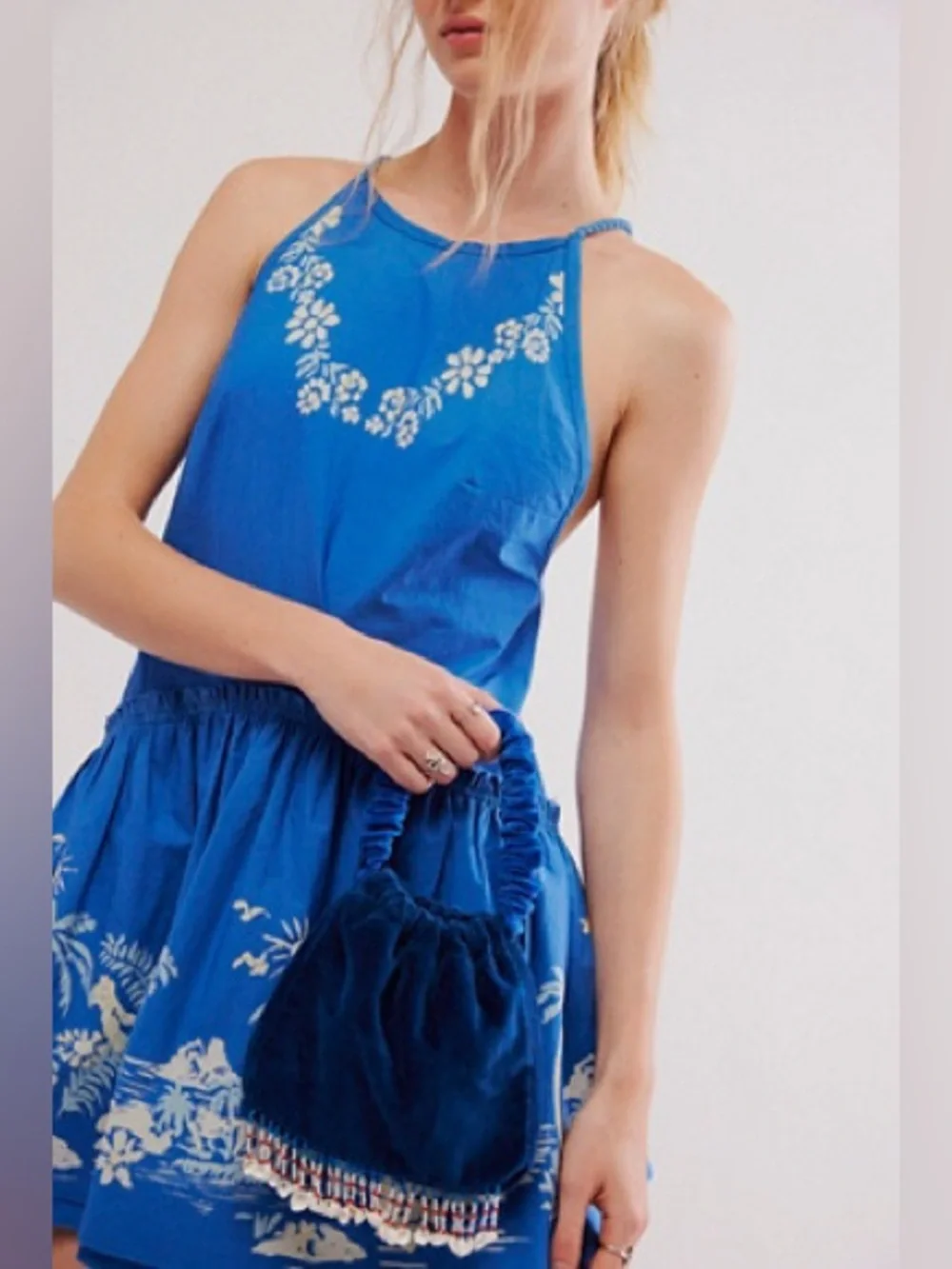 Free People Blue Indigo Deserted Island Mini Dress with Pockets Size Extra Small